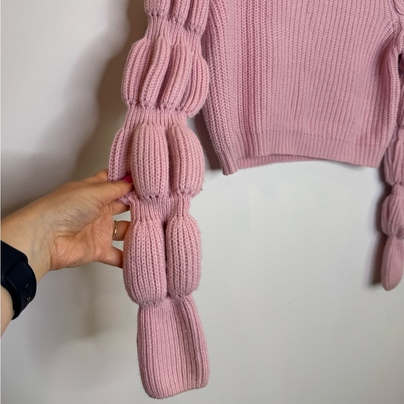 Sugar Thrillz miss charming Pink bubble sleeve Cropped Sweater size XS - Picture 6 of 8
